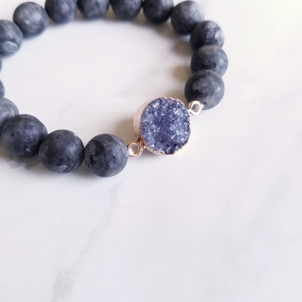 Druzy Stone Beaded Stretch Bracelet